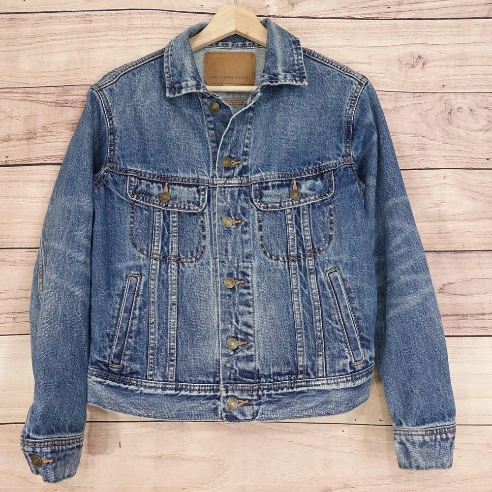 American‎ Eagle Outfitters Jacket Mens XS Blue Denim Classic Jean Button Pockets
